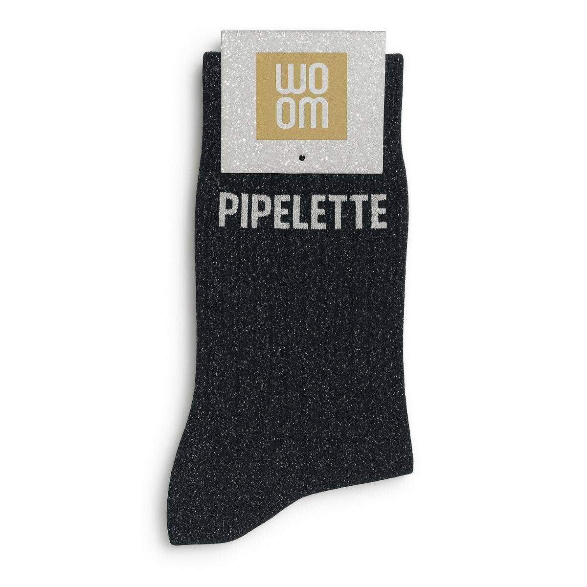 Chaussettes à Paillettes à Message "Pipelette" Noir