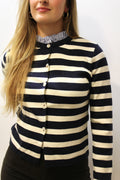 Gilet rayé à col bleu marine