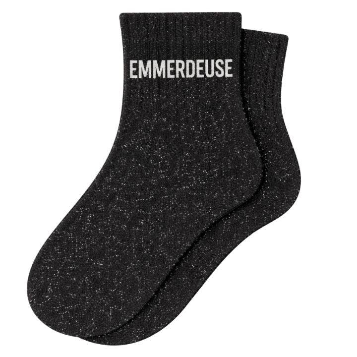 Chaussettes Courtes à Paillettes "Emmerdeuse" Noir