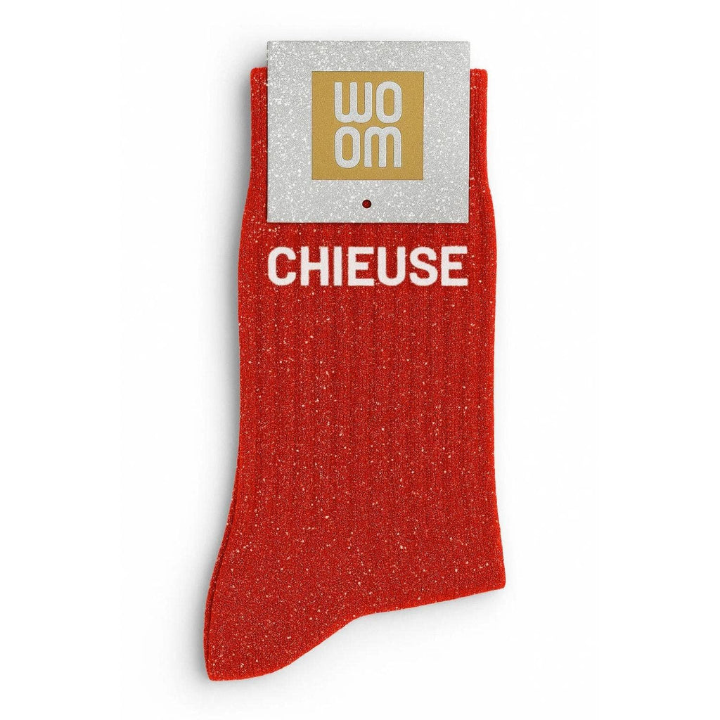 Chaussettes à Paillettes à Message "Chieuse" Rouge