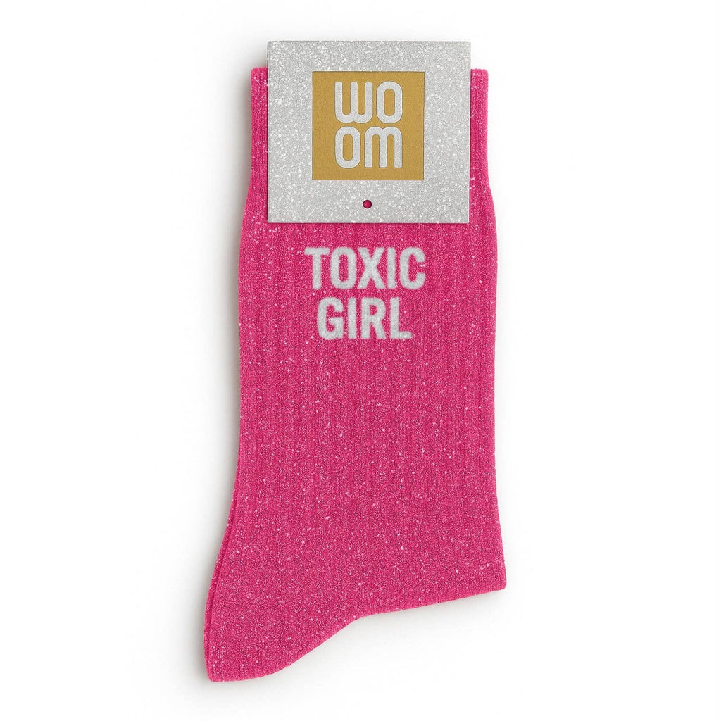 Chaussettes à Paillettes à Message "Toxic Girl" - Fuchsia