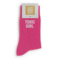 Chaussettes à Paillettes à Message "Toxic Girl" - Fuchsia