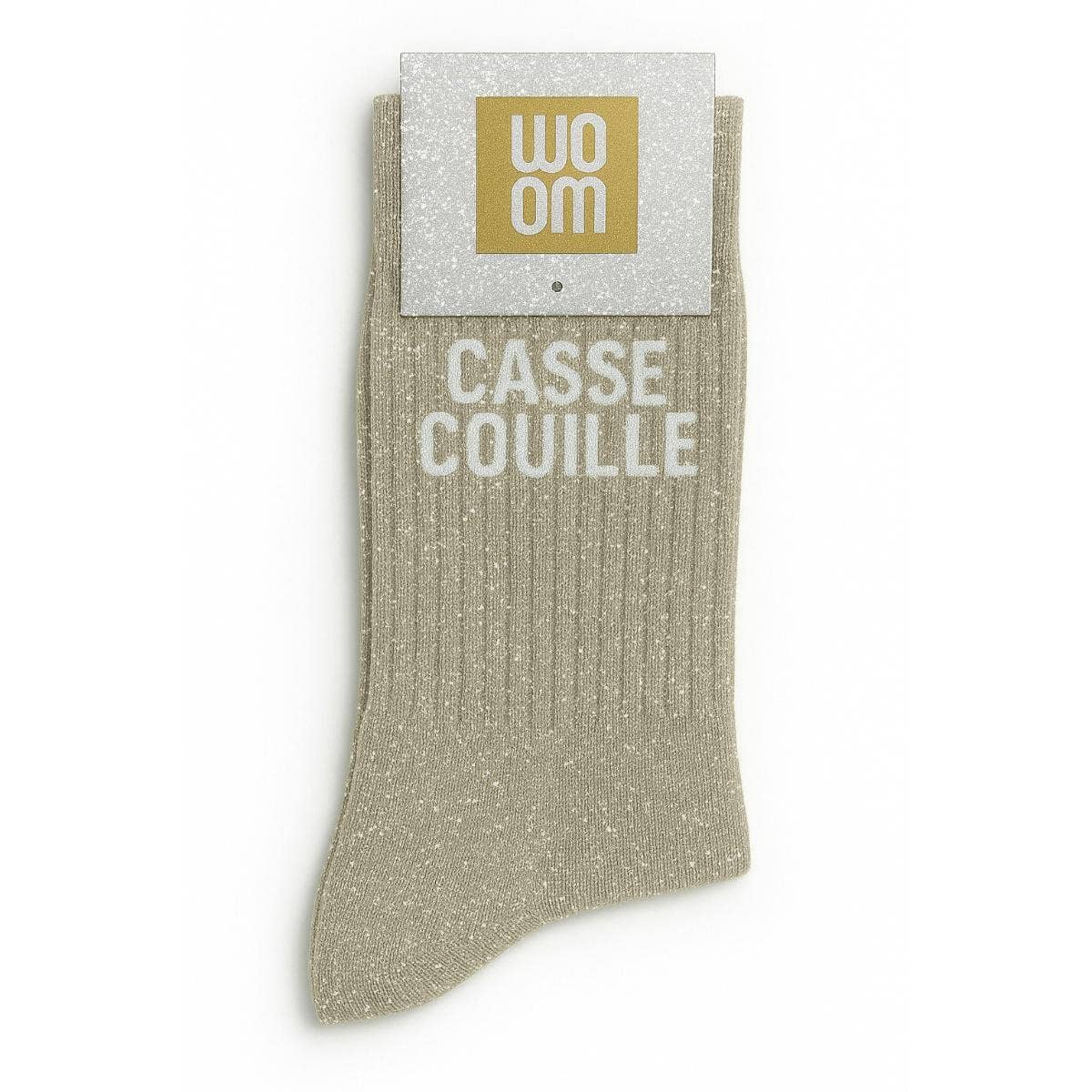 Chaussettes à Paillettes à Message "Casse Couille" Beige