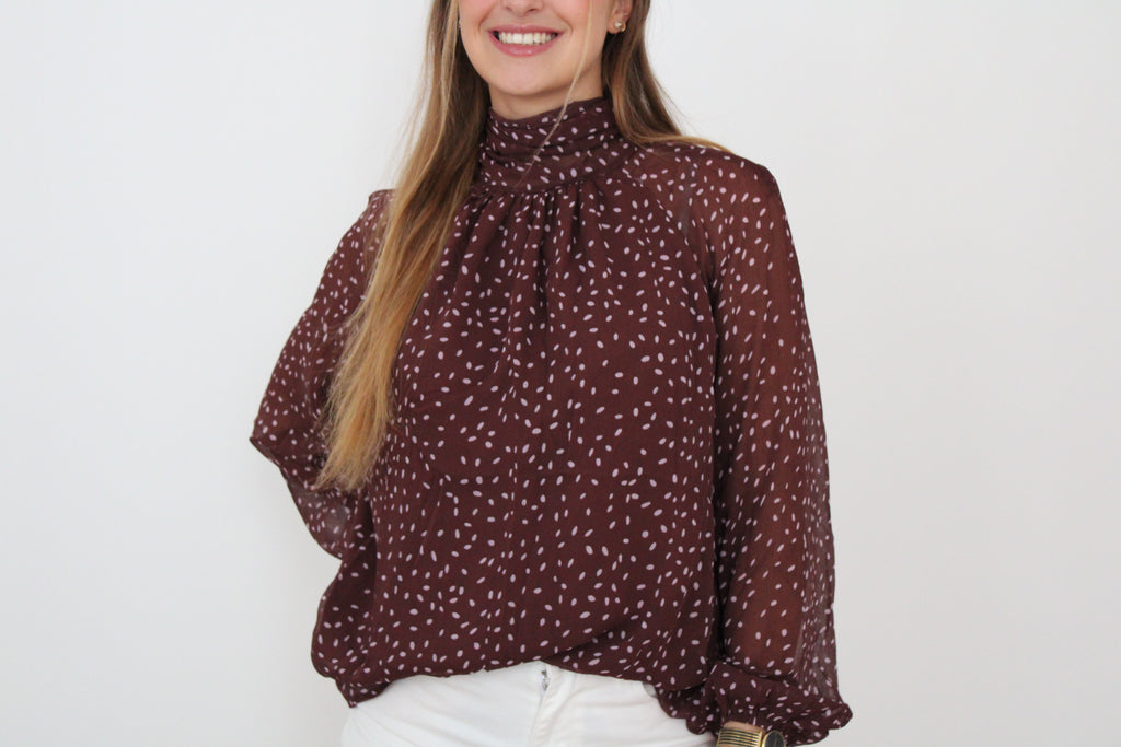 Blouse bordeaux à pois