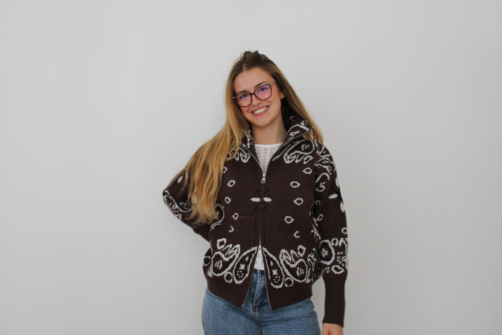 Sweat marron à motifs