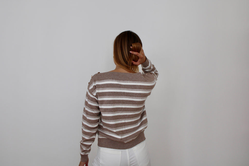 Pull marinière beige et blanc