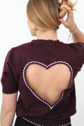 Pull dos nu cœur bordeaux