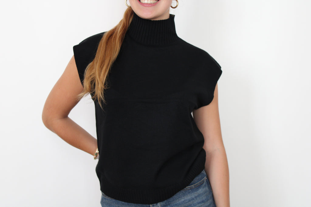 Pull sans manches col roulé noir