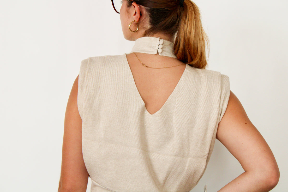 Pull épaulettes sans manches beige