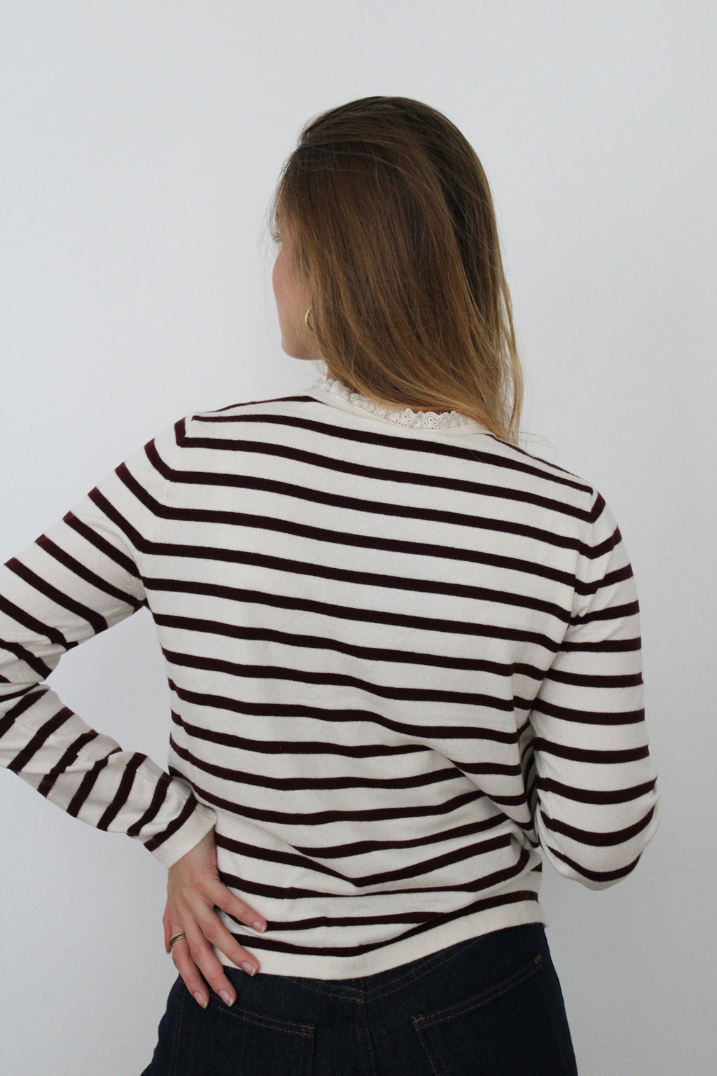 Pull rayé bordeaux