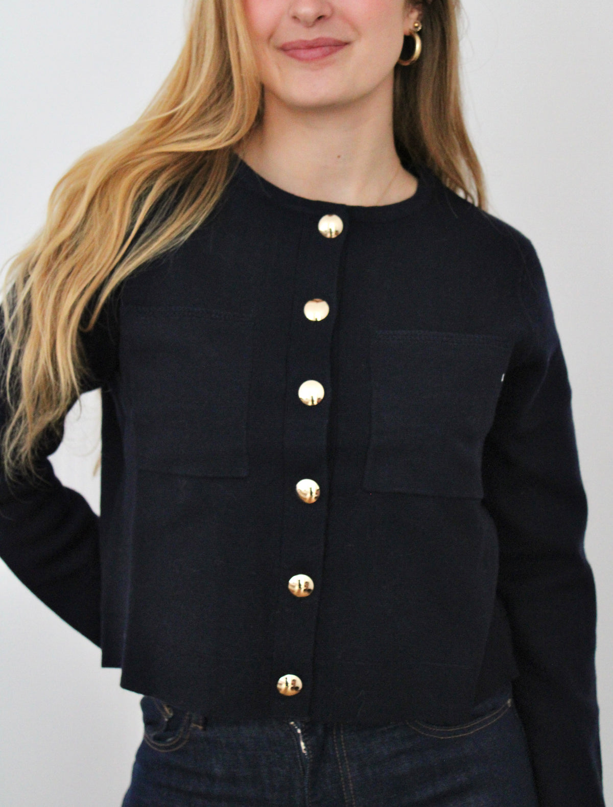 Veste à boutons bleu marine