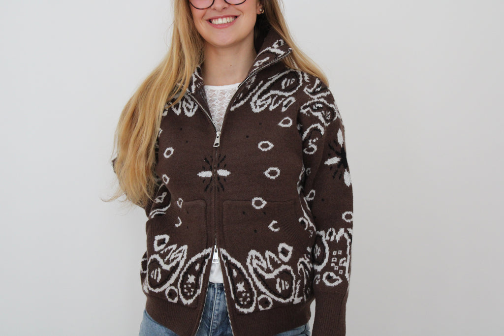 Sweat marron à motifs