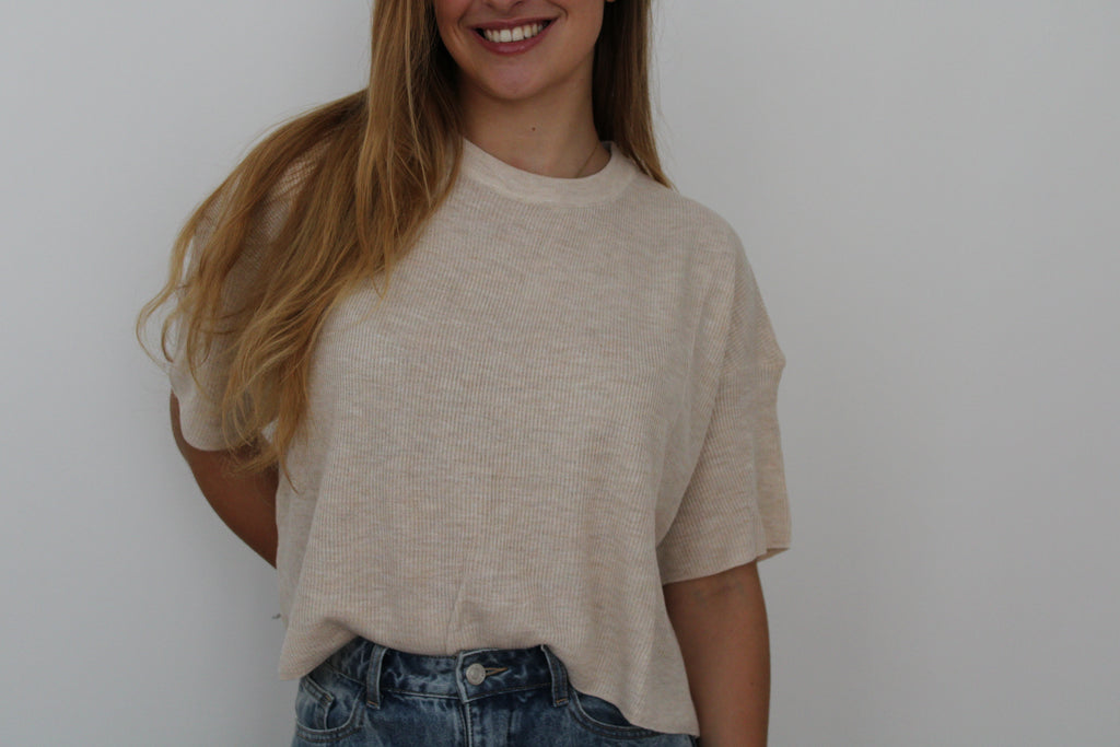 Pull manches courtes beige