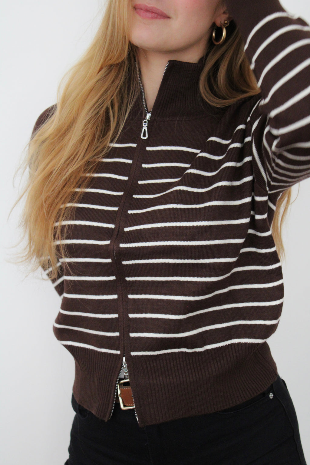 Sweat rayé marron