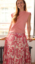 Jupe longue fleurie - Rose et blanche