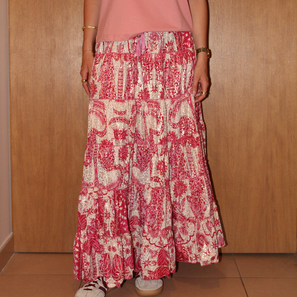 Jupe longue fleurie - Rose et blanche