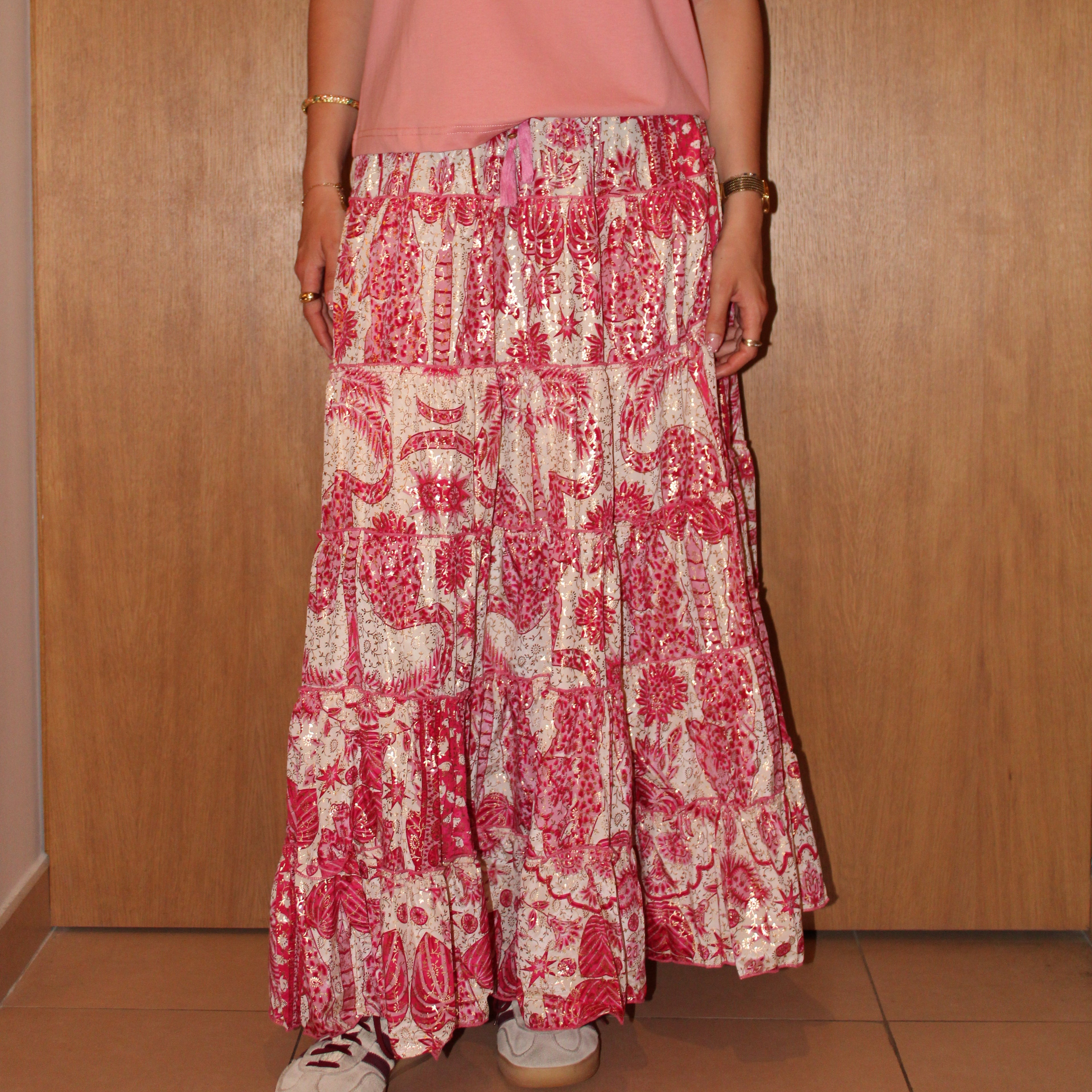 Jupe longue fleurie - Rose et blanche