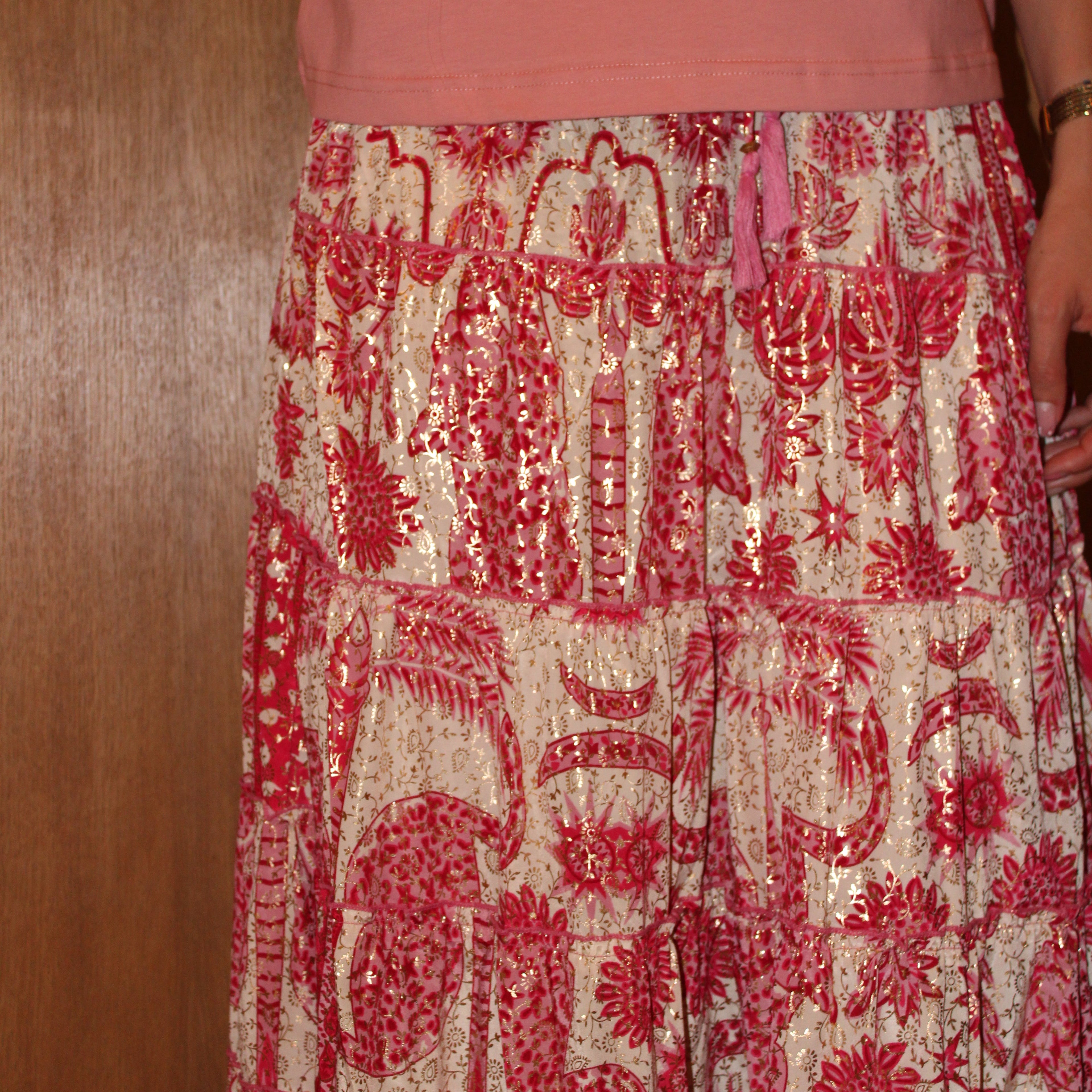 Jupe longue fleurie - Rose et blanche