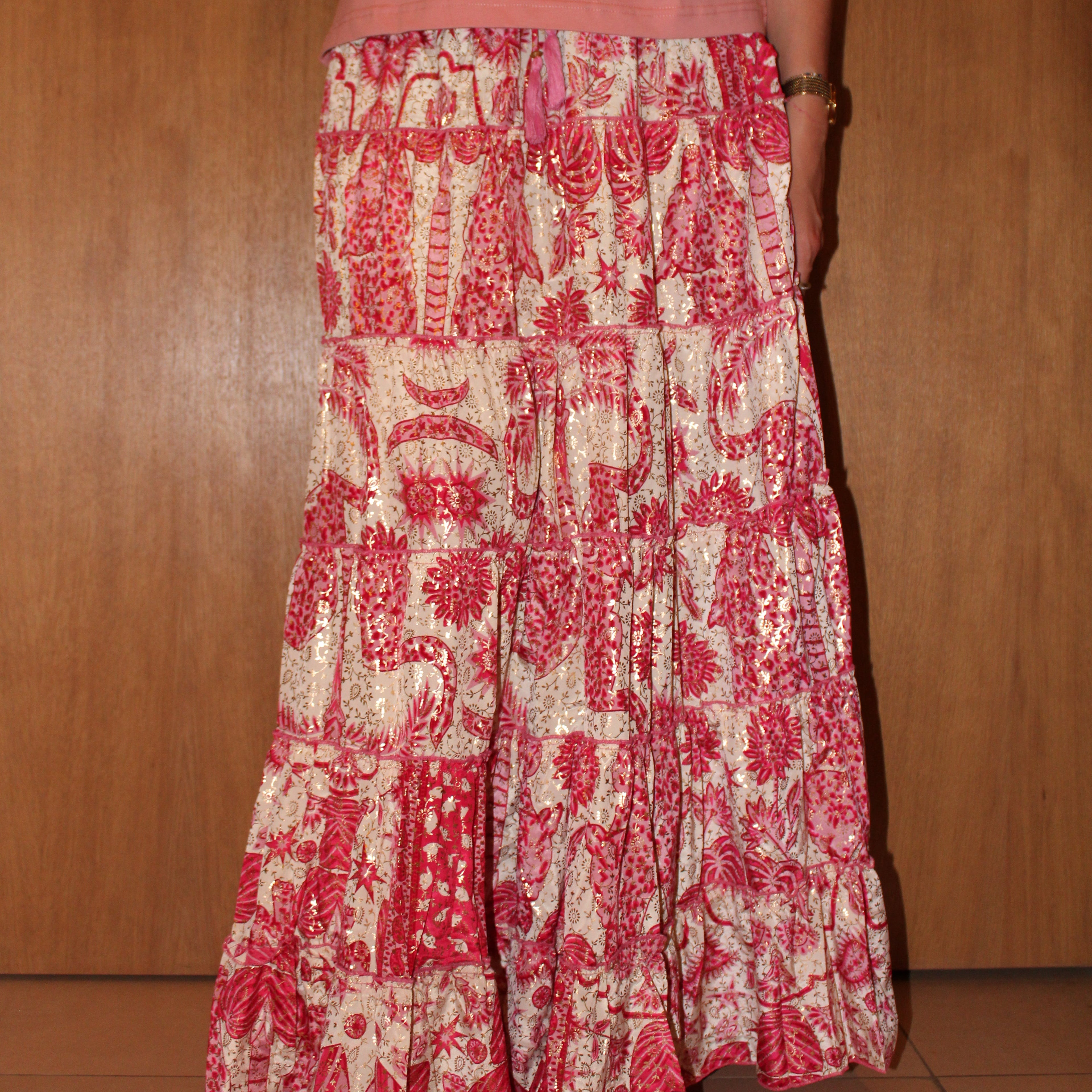 Jupe longue fleurie - Rose et blanche