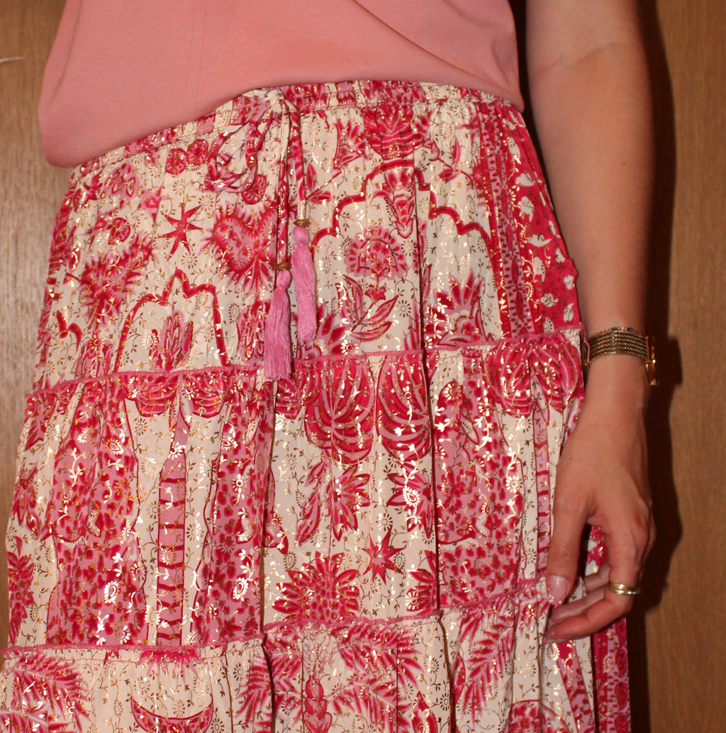 Jupe longue fleurie - Rose et blanche