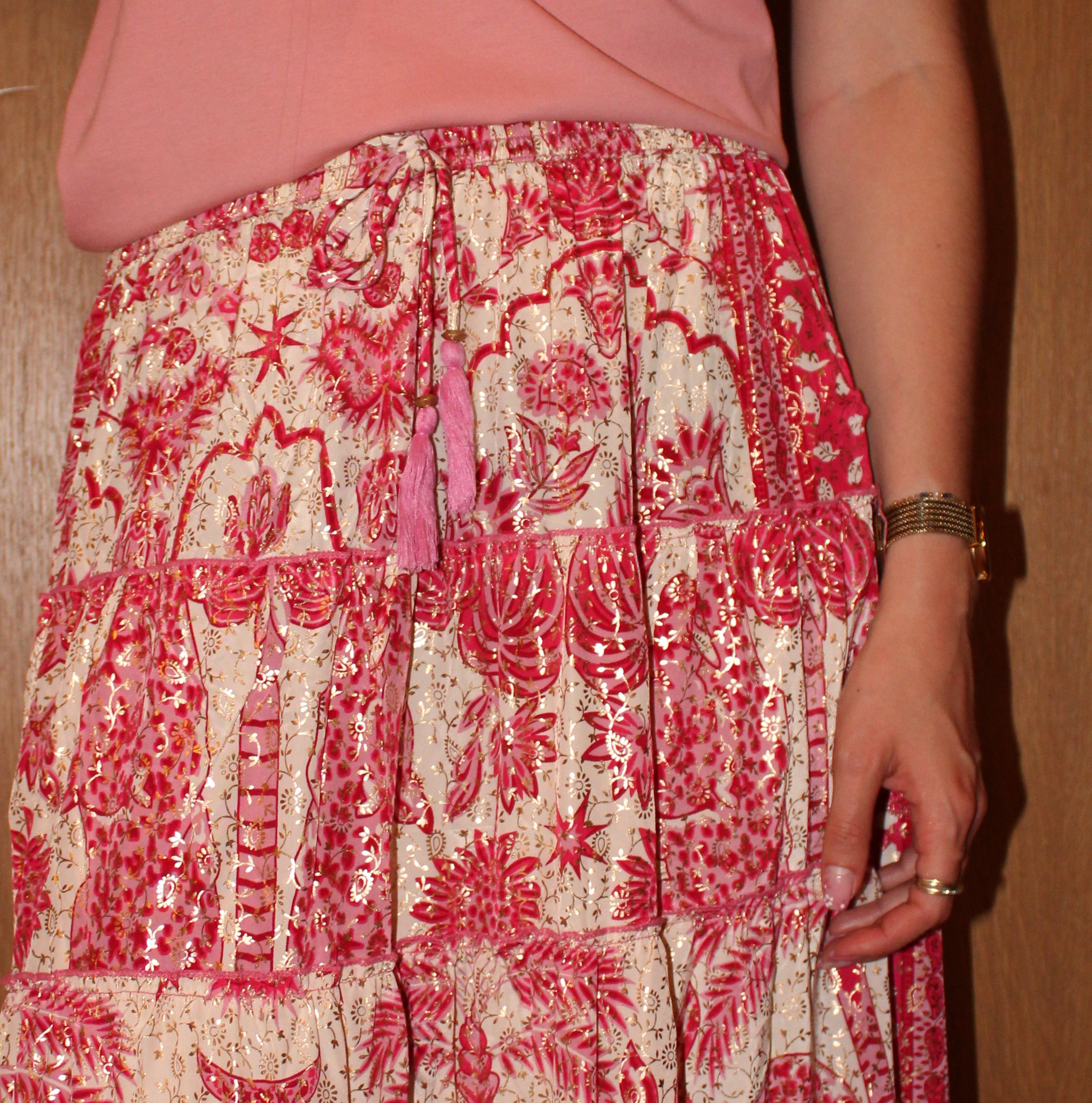 Jupe longue fleurie - Rose et blanche