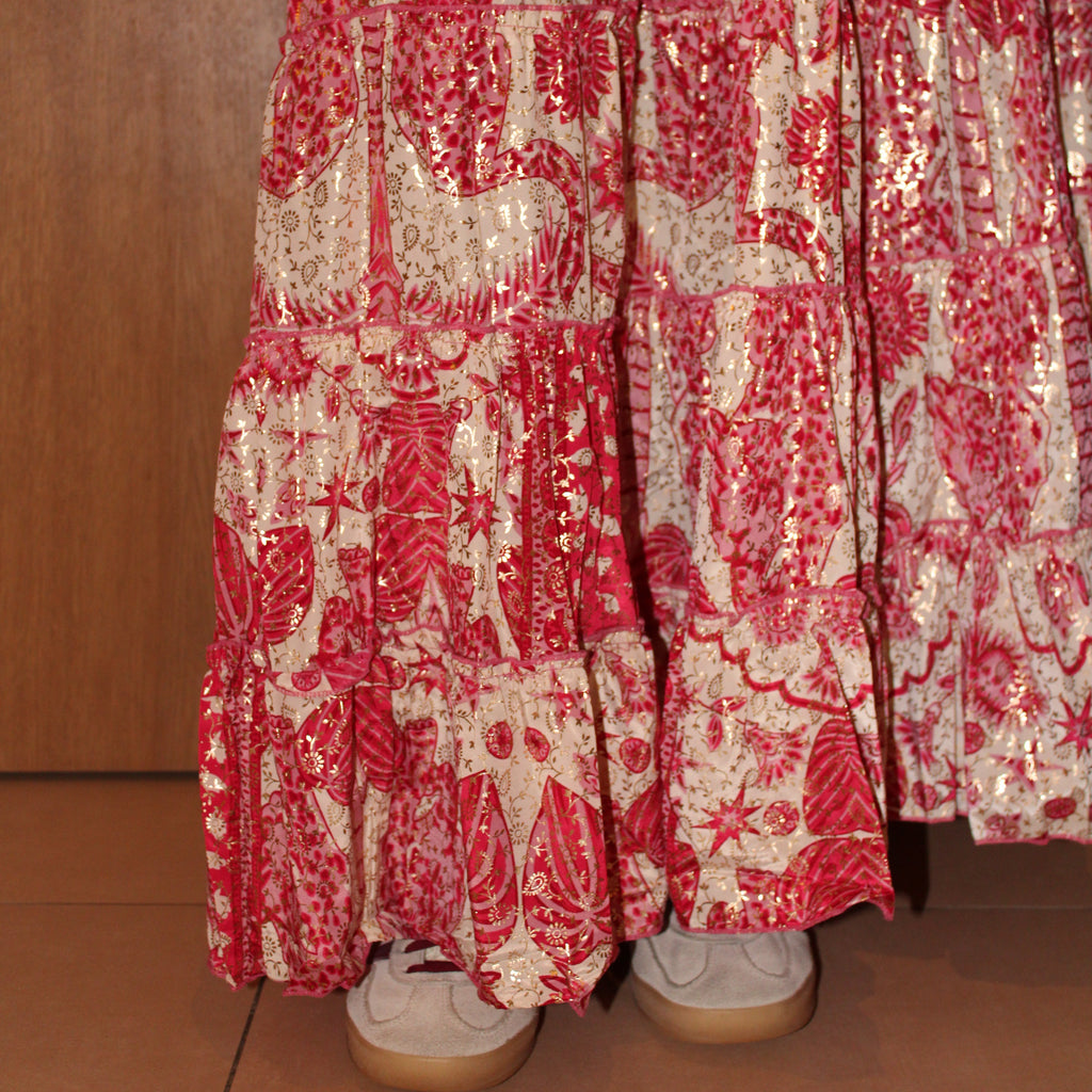 Jupe longue fleurie - Rose et blanche