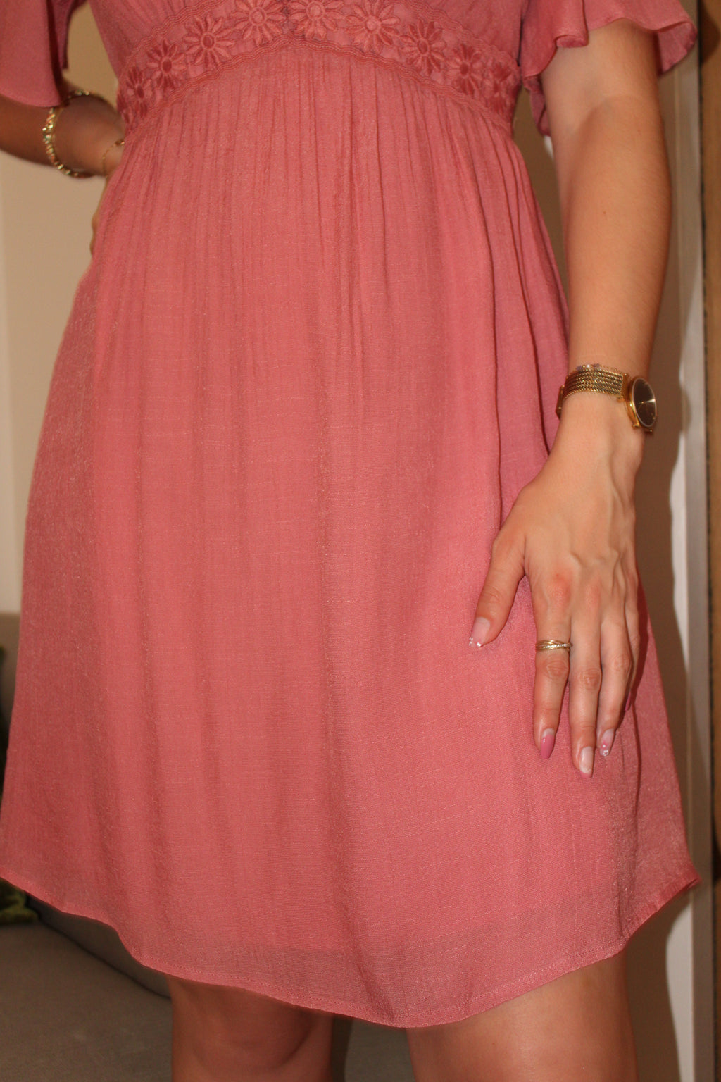 Robe courte rose poudré
