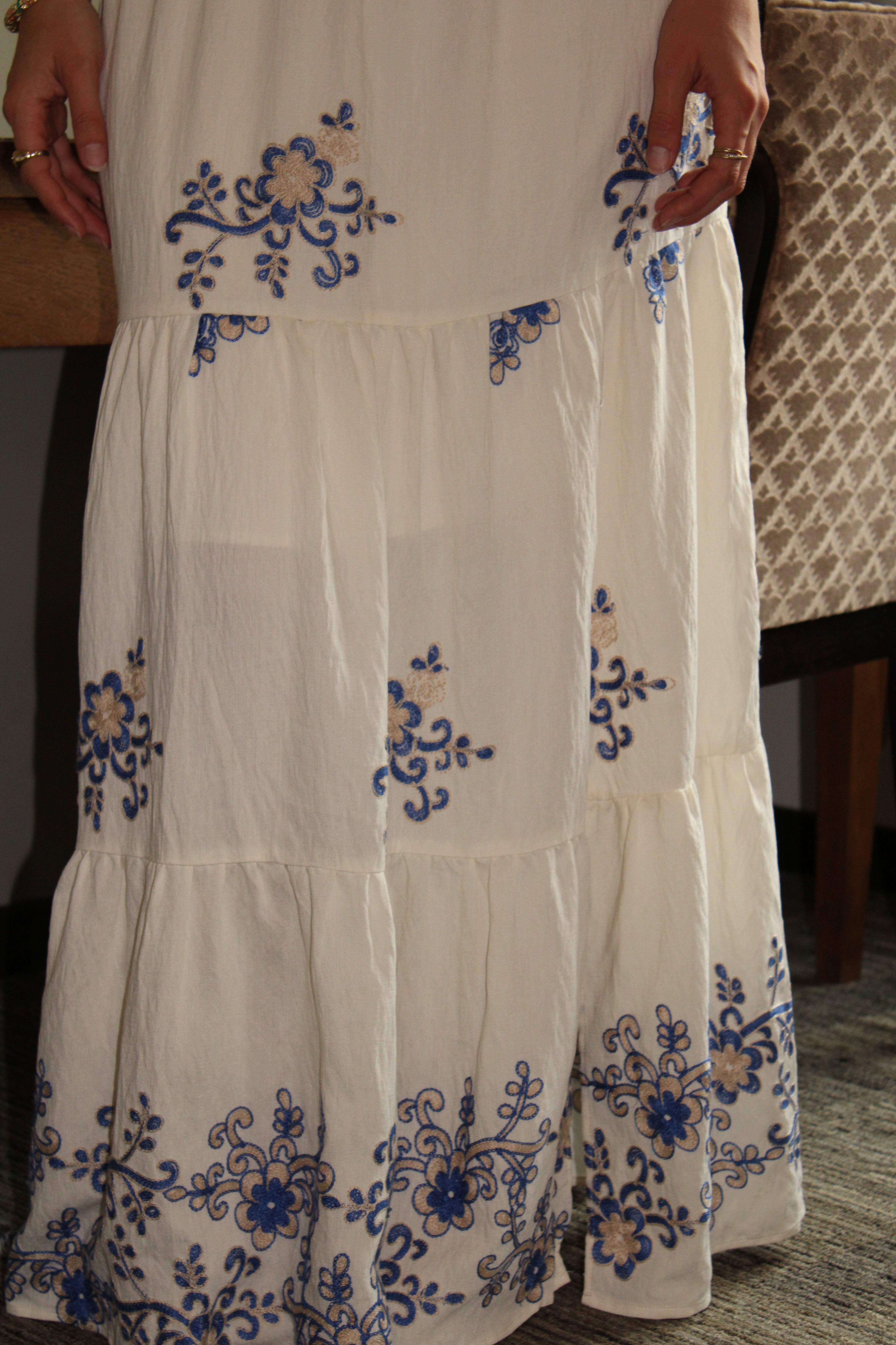 Jupe longue blanche à motifs