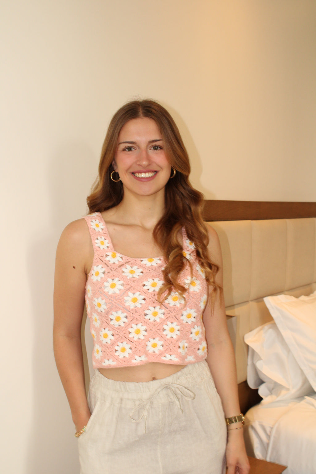 Top fleuri-rose