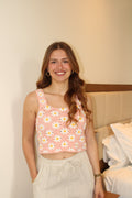 Top fleuri-rose