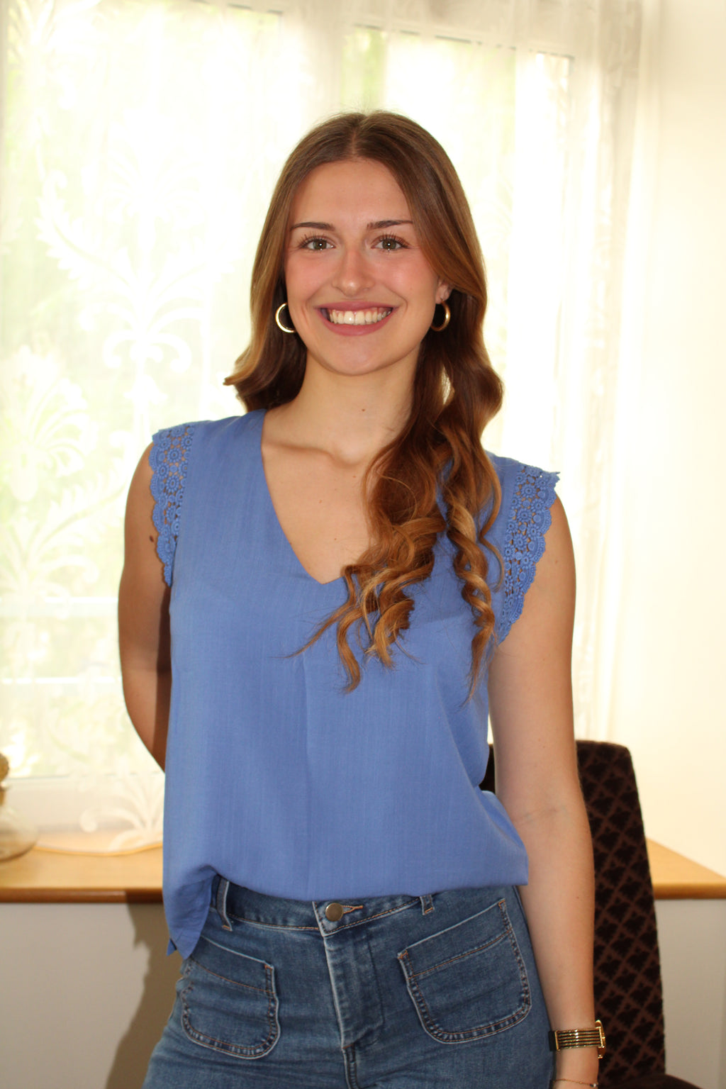 Top dentelle - bleu