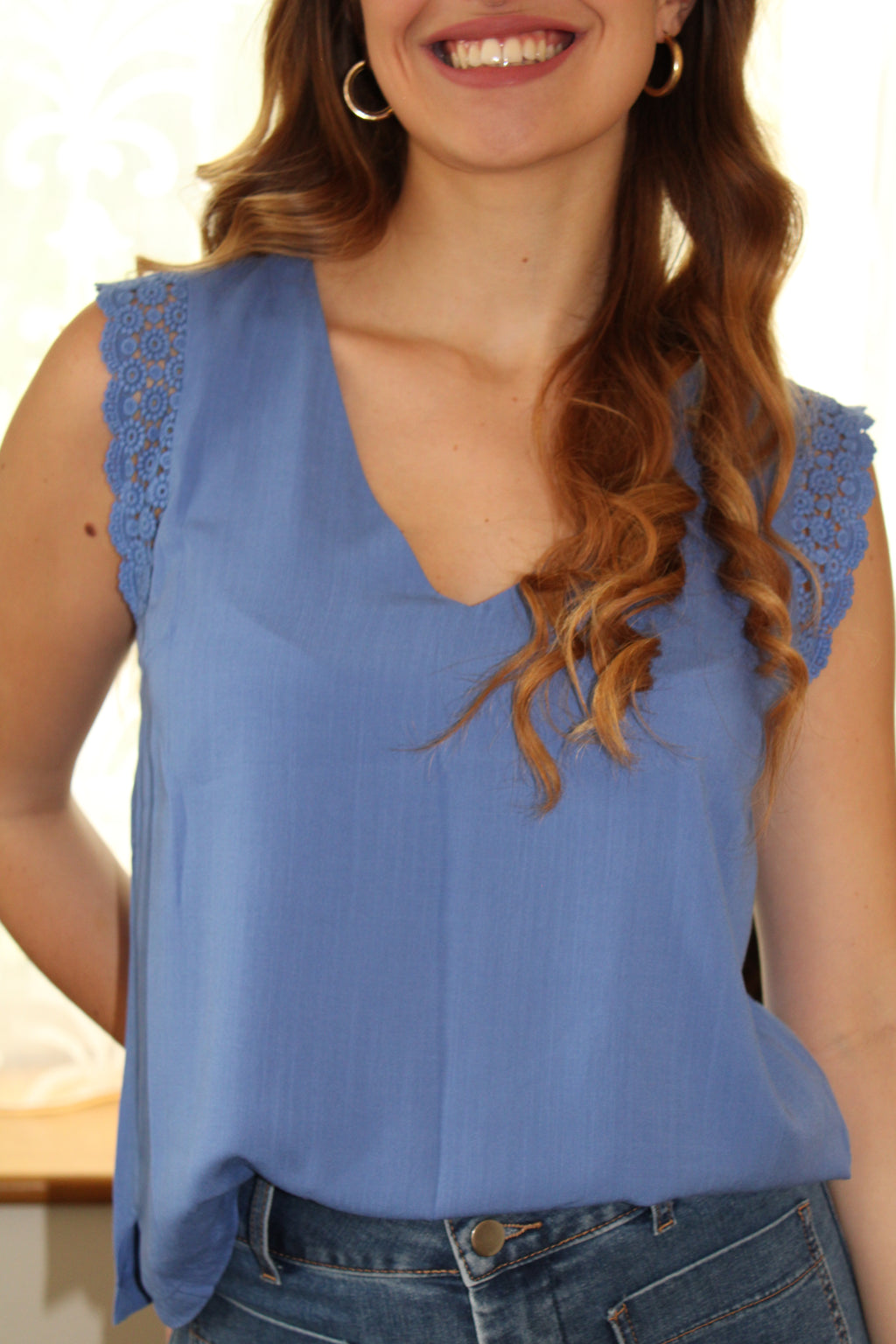 Top dentelle - bleu