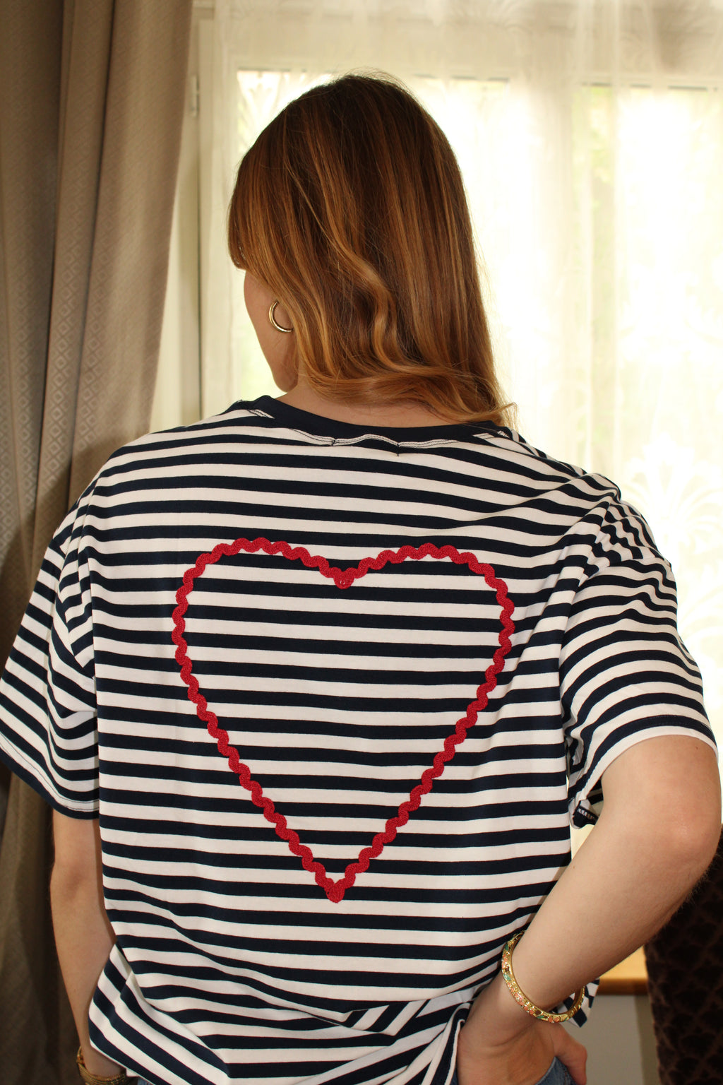 T-shirt rayé/coeur - bleu marine