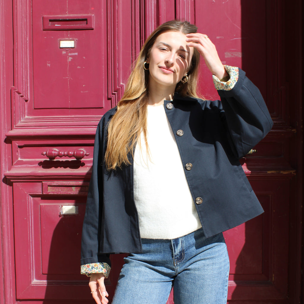 Trench à fleurs - Bleu marine