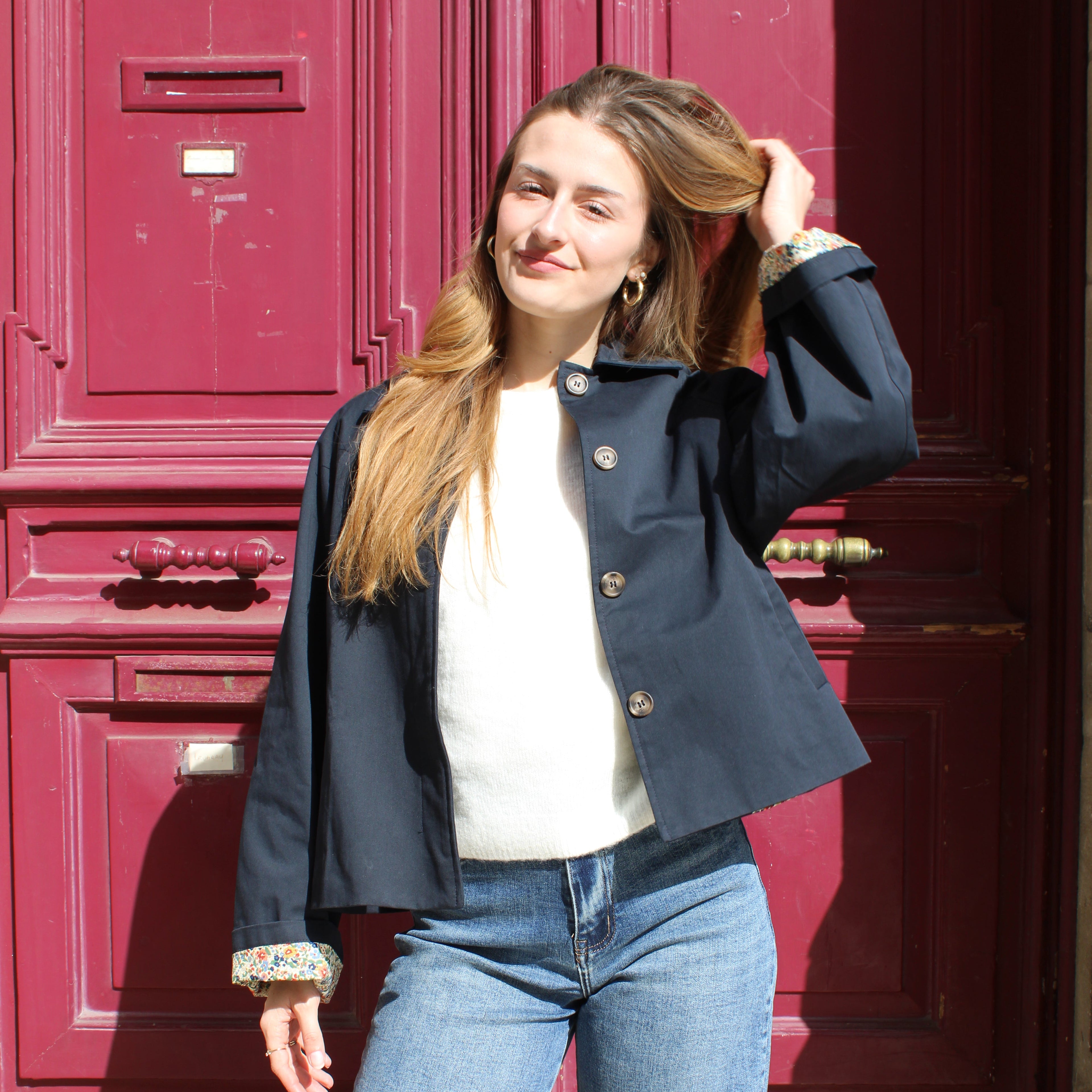 Trench à fleurs - Bleu marine