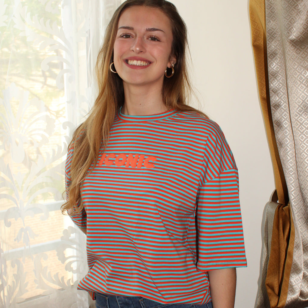T-shirt ICONIC - Orange et bleu à rayures