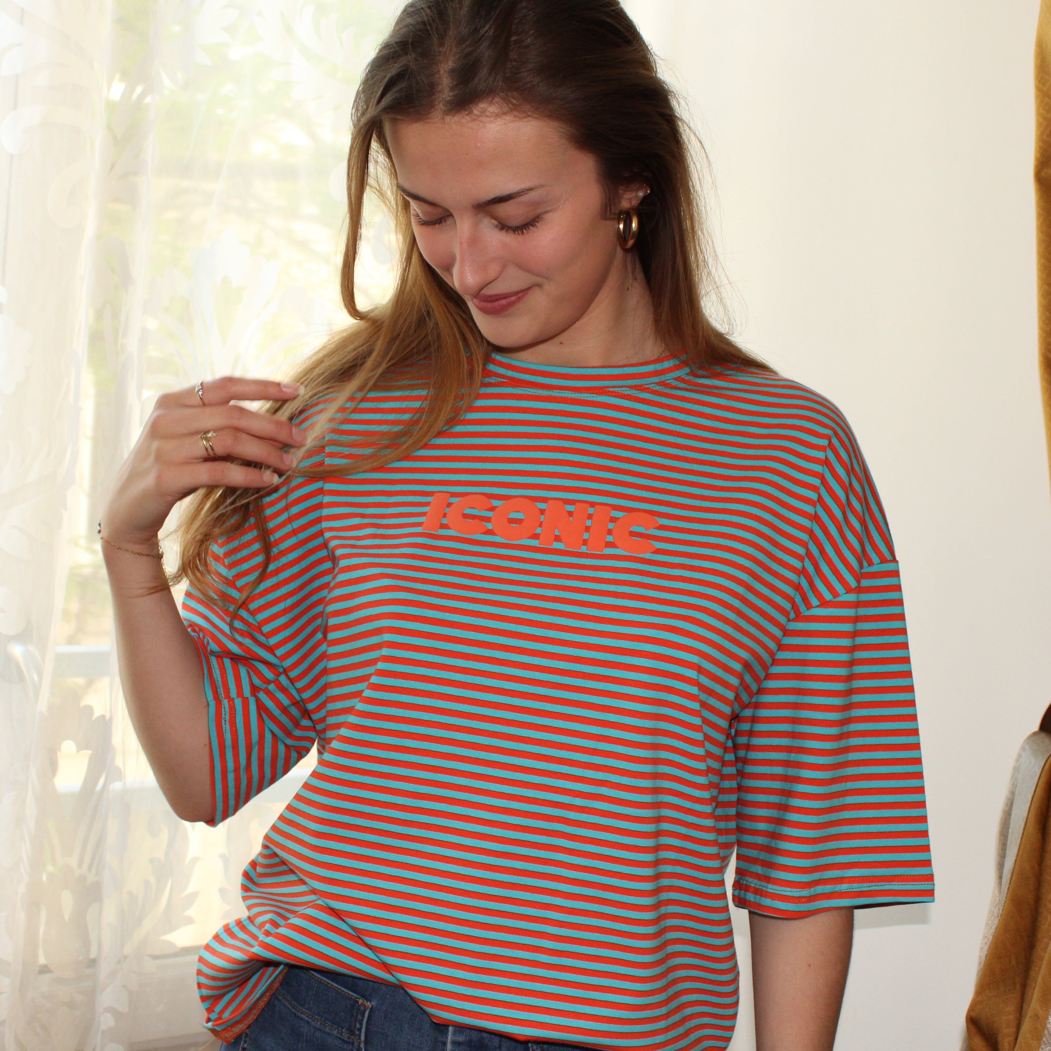 T-shirt ICONIC - Orange et bleu à rayures