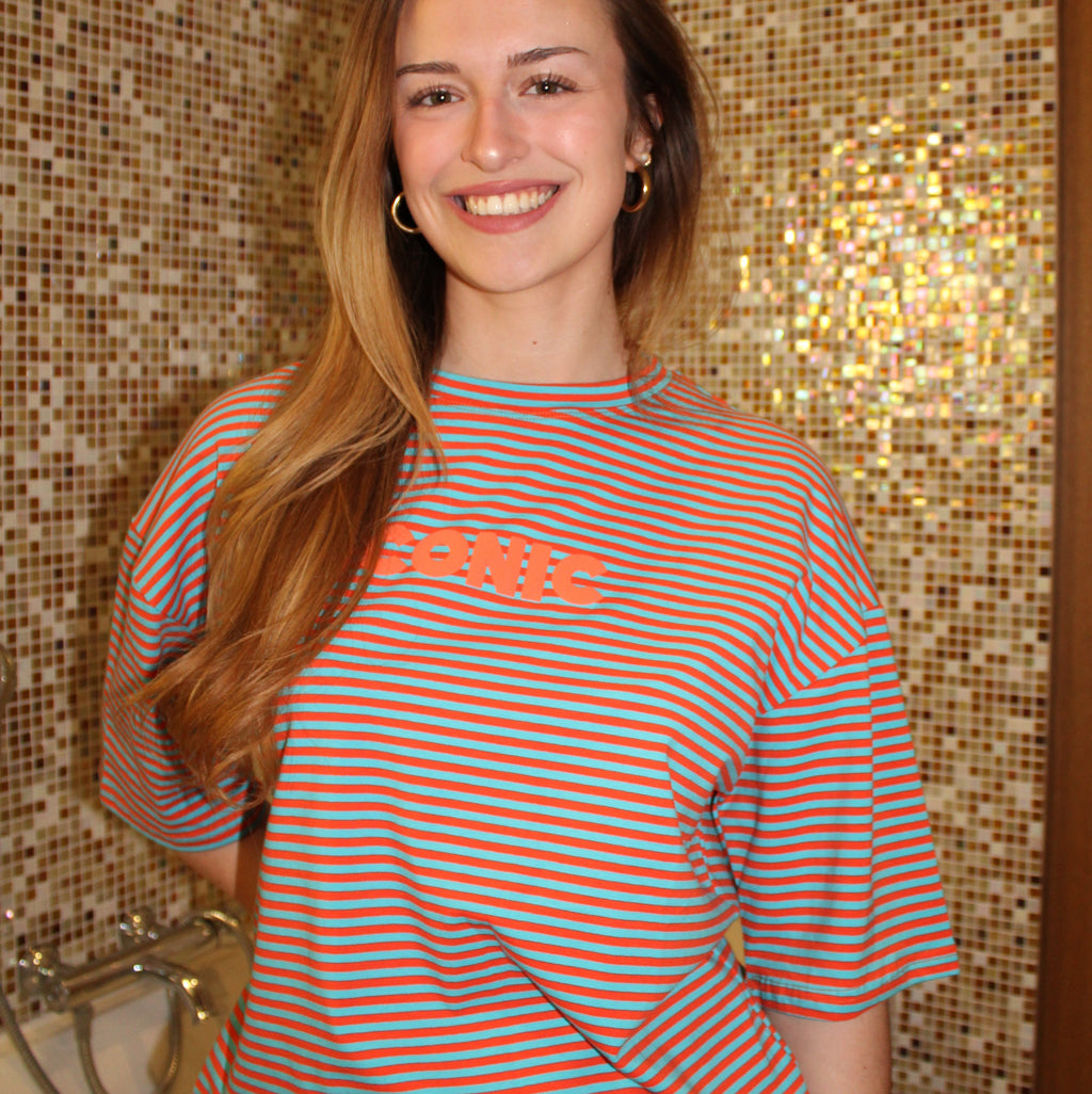 T-shirt ICONIC - Orange et bleu à rayures