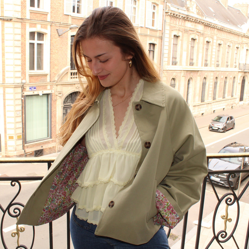 Trench à fleurs - Vert olive