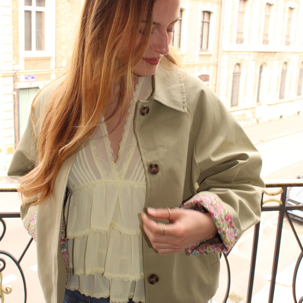 Trench à fleurs - Vert olive