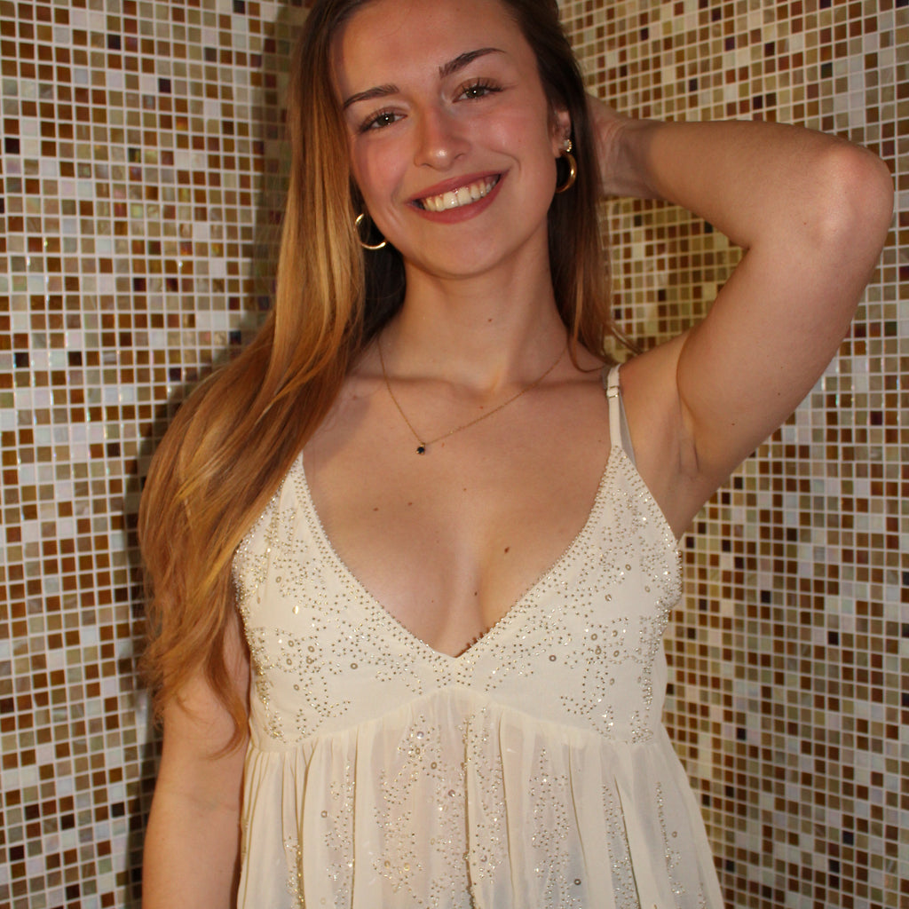 Top à bretelles à strass - Blanc