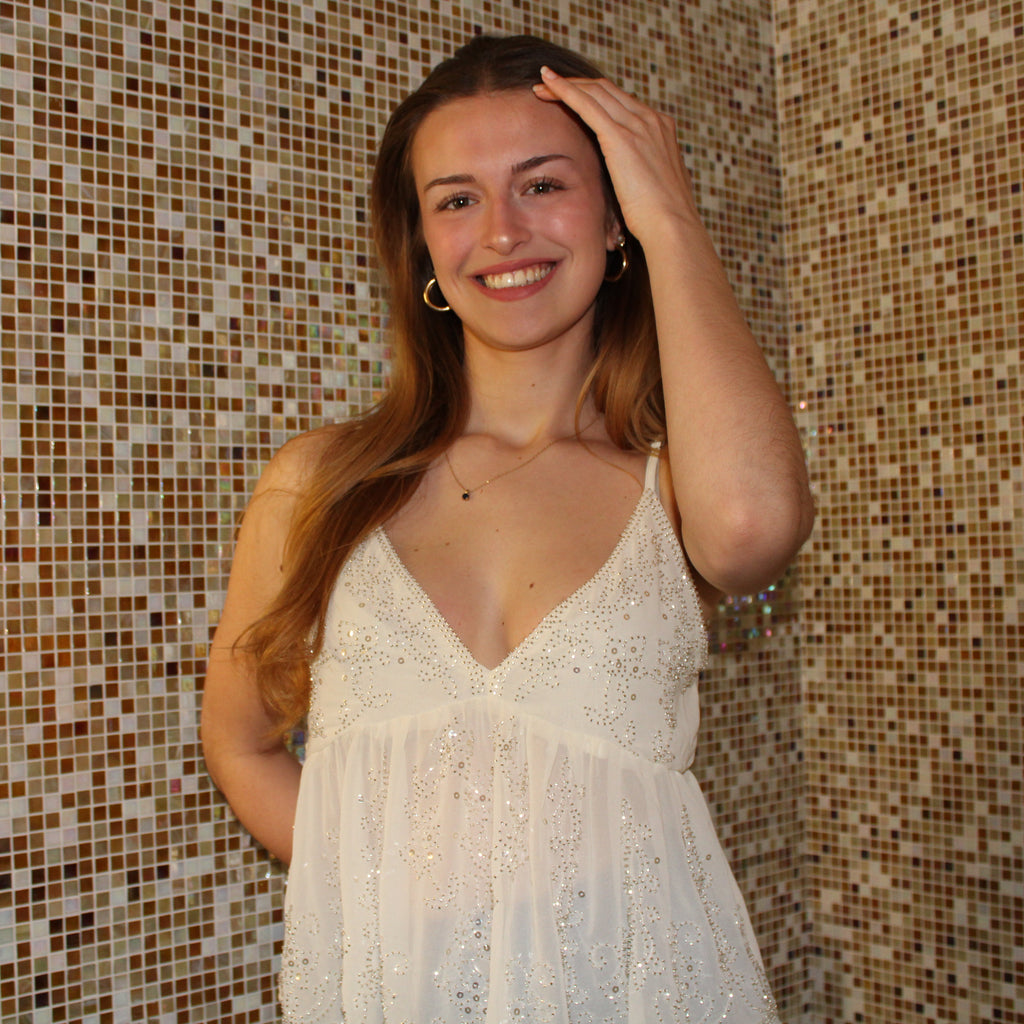 Top à bretelles à strass - Blanc