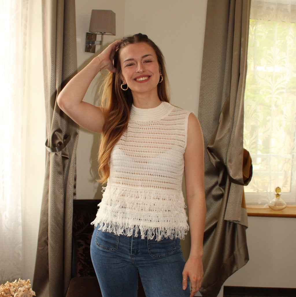 Top en maille à franges