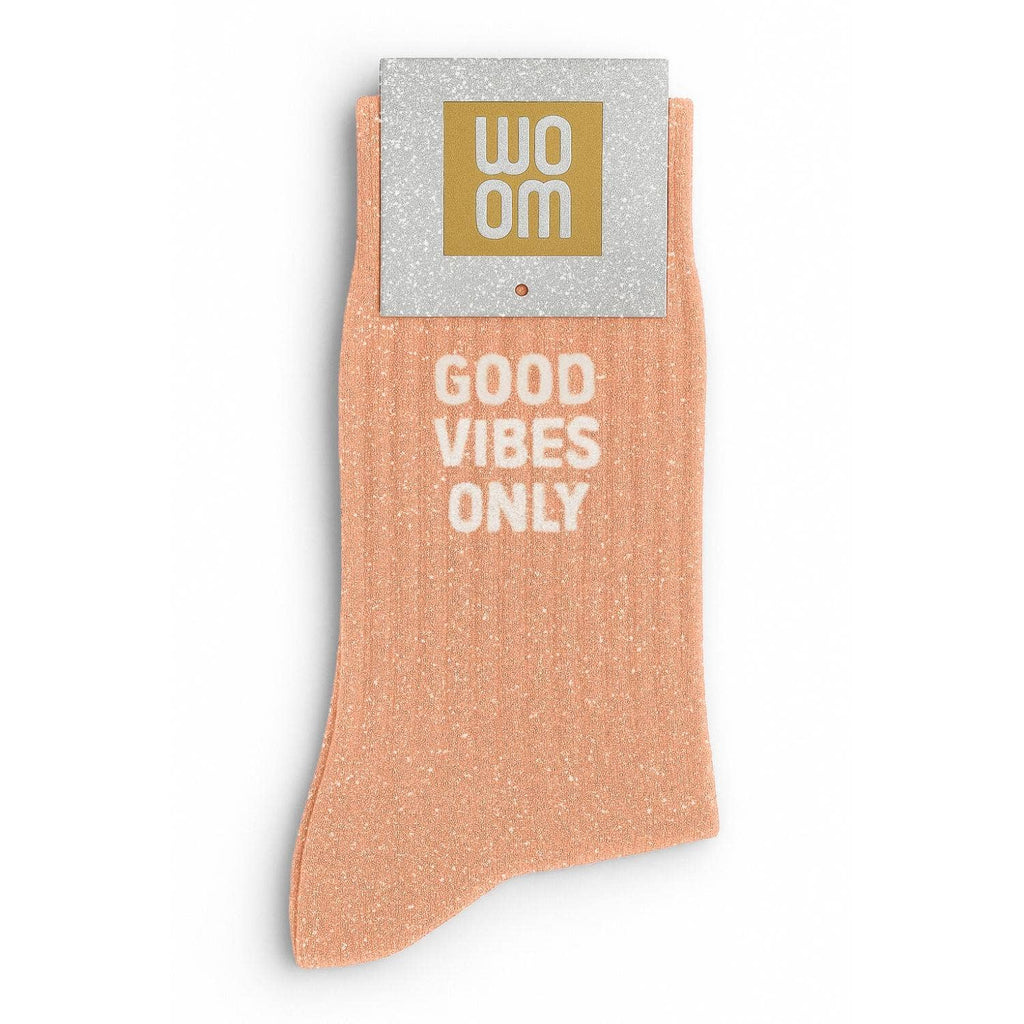 Chaussettes à Paillettes à Message "Good Vibes Only" - Peach